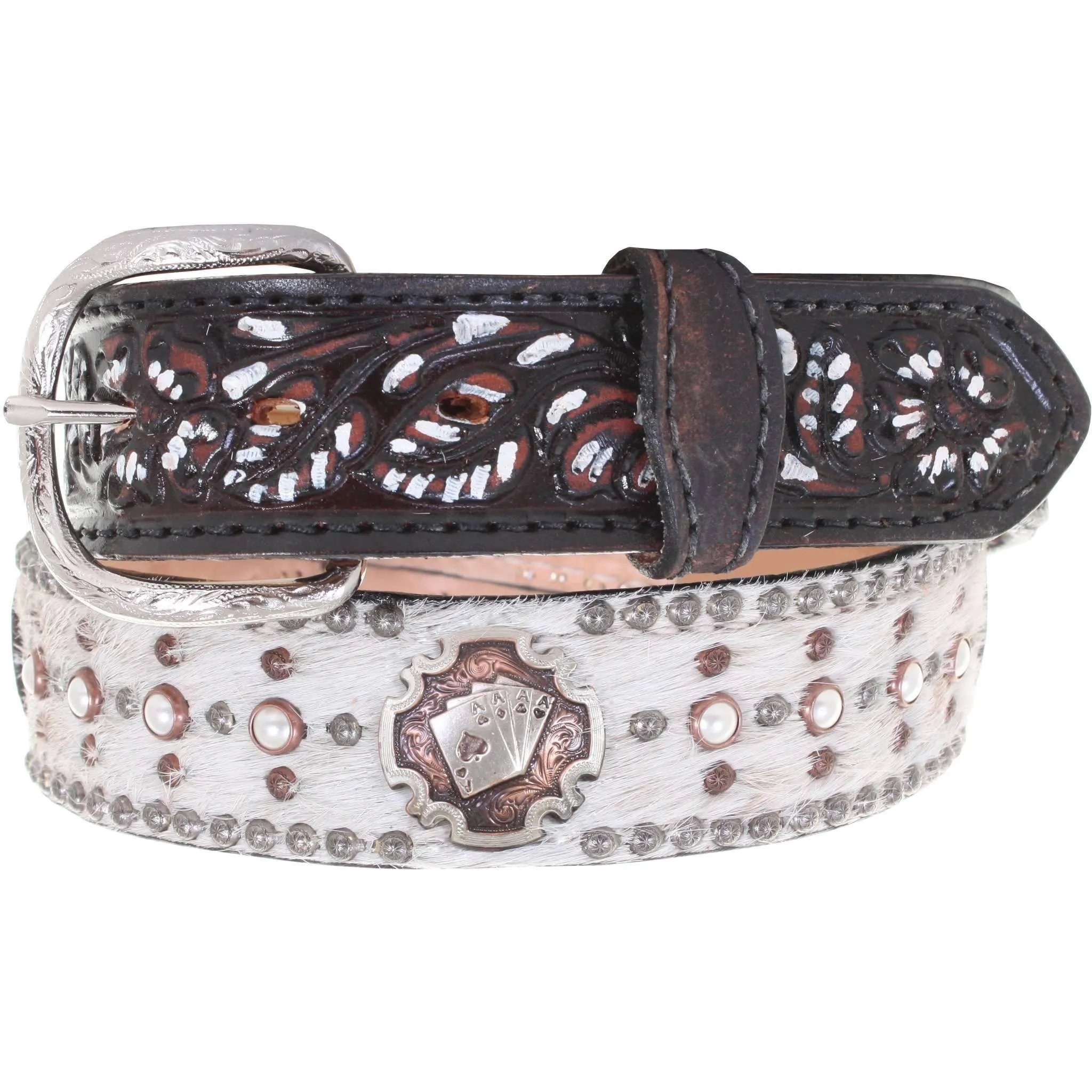 B899 - Roan Hair Studded Tooled Belt