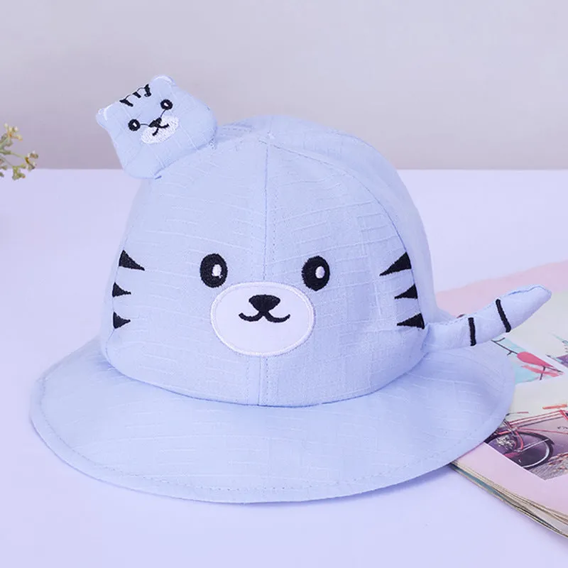 Babymoon Cotton Baby Kids Boys Girls Summer Cap With Head String Cat Design | 2-6 Years | Blue