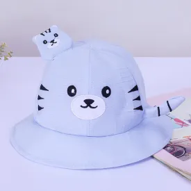 Babymoon Cotton Baby Kids Boys Girls Summer Cap With Head String Cat Design | 2-6 Years | Blue