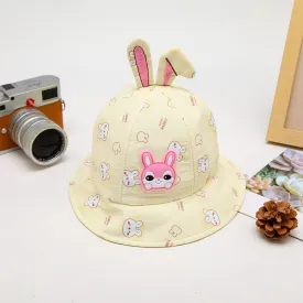 Babymoon Cotton Baby Kids Boys Girls Summer Cap With Head String Rabbit Design | 2-6 Years | Yellow