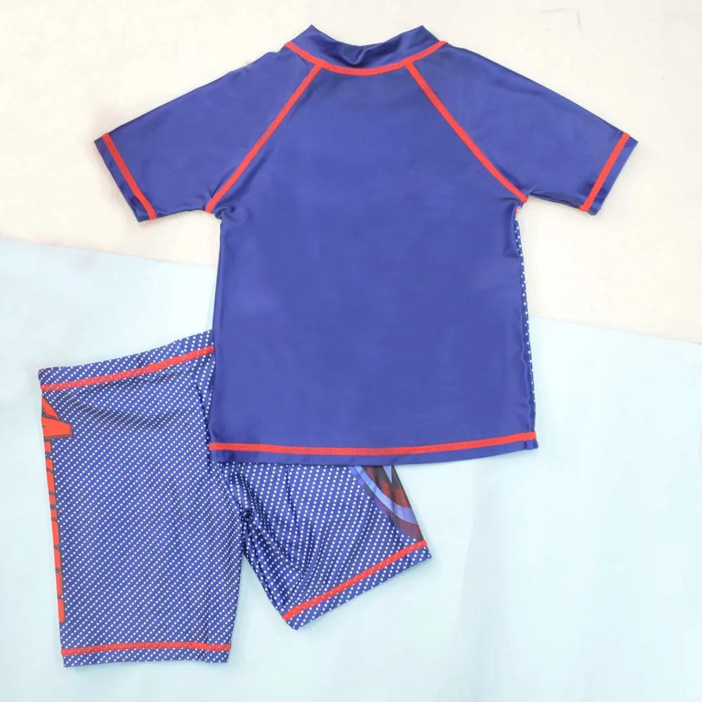 Blue Avengers Theme T-Shirt With Shorts & Cap Swimwear