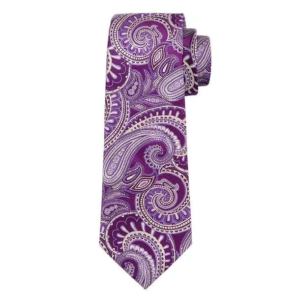 Classy Men Purple White Paisley Silk Tie