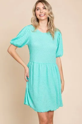 Culture Code Textured Round Neck Puff Sleeve Dress