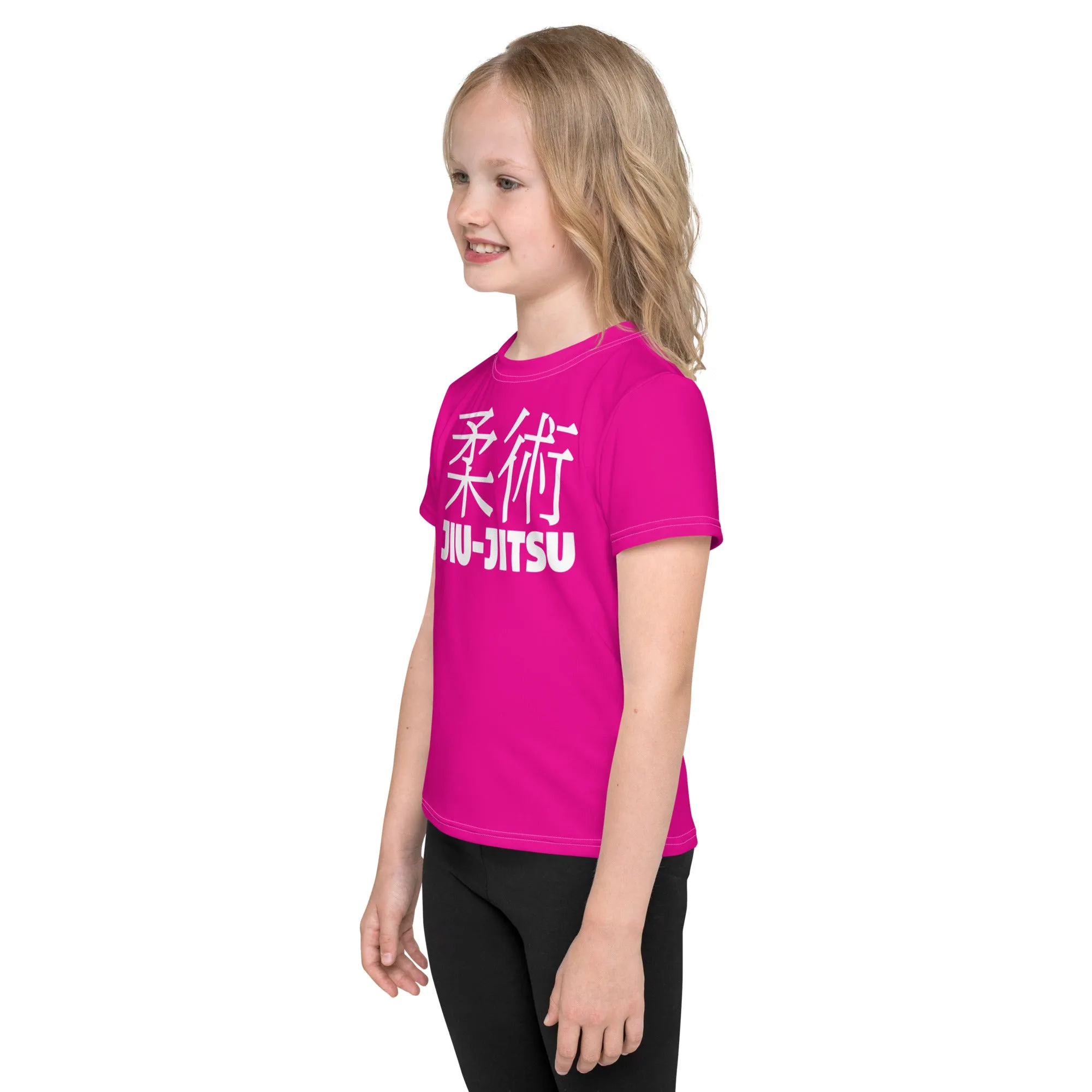 Dynamic Comfort: Girl's Short Sleeve Classic Jiu-Jitsu Rash Guard - Hollywood Cerise