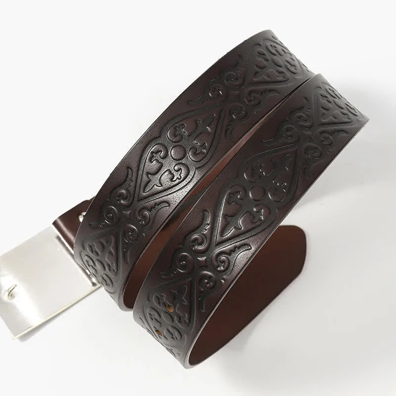 Embossing Western Rectangular Buckle Leather Belt