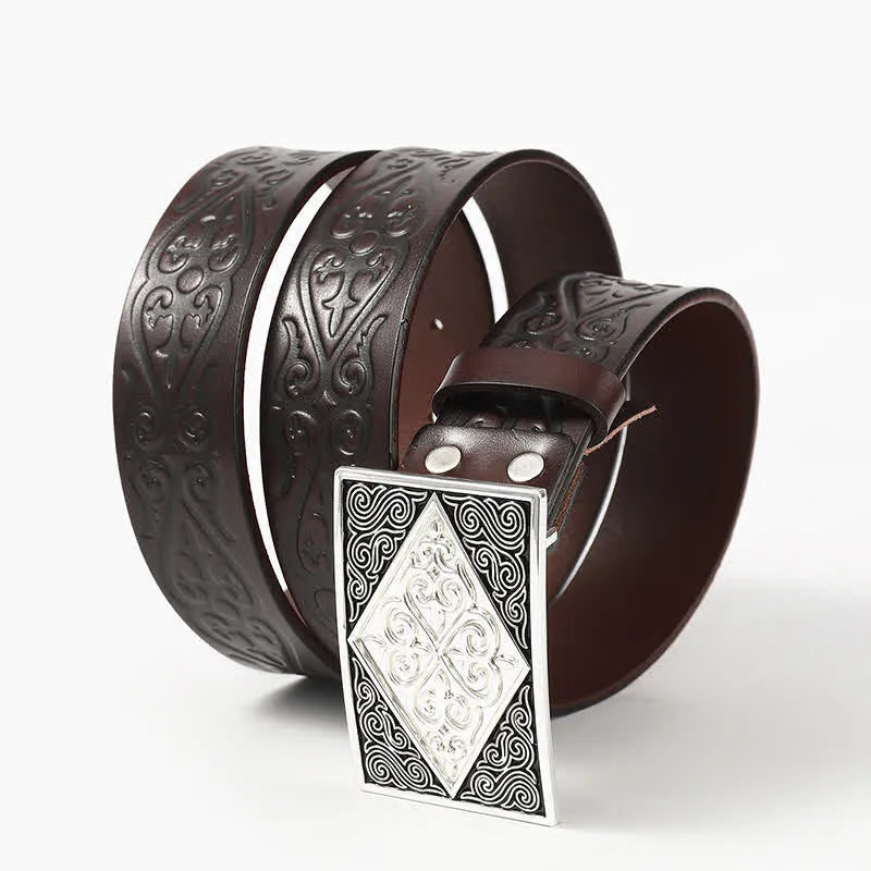 Embossing Western Rectangular Buckle Leather Belt