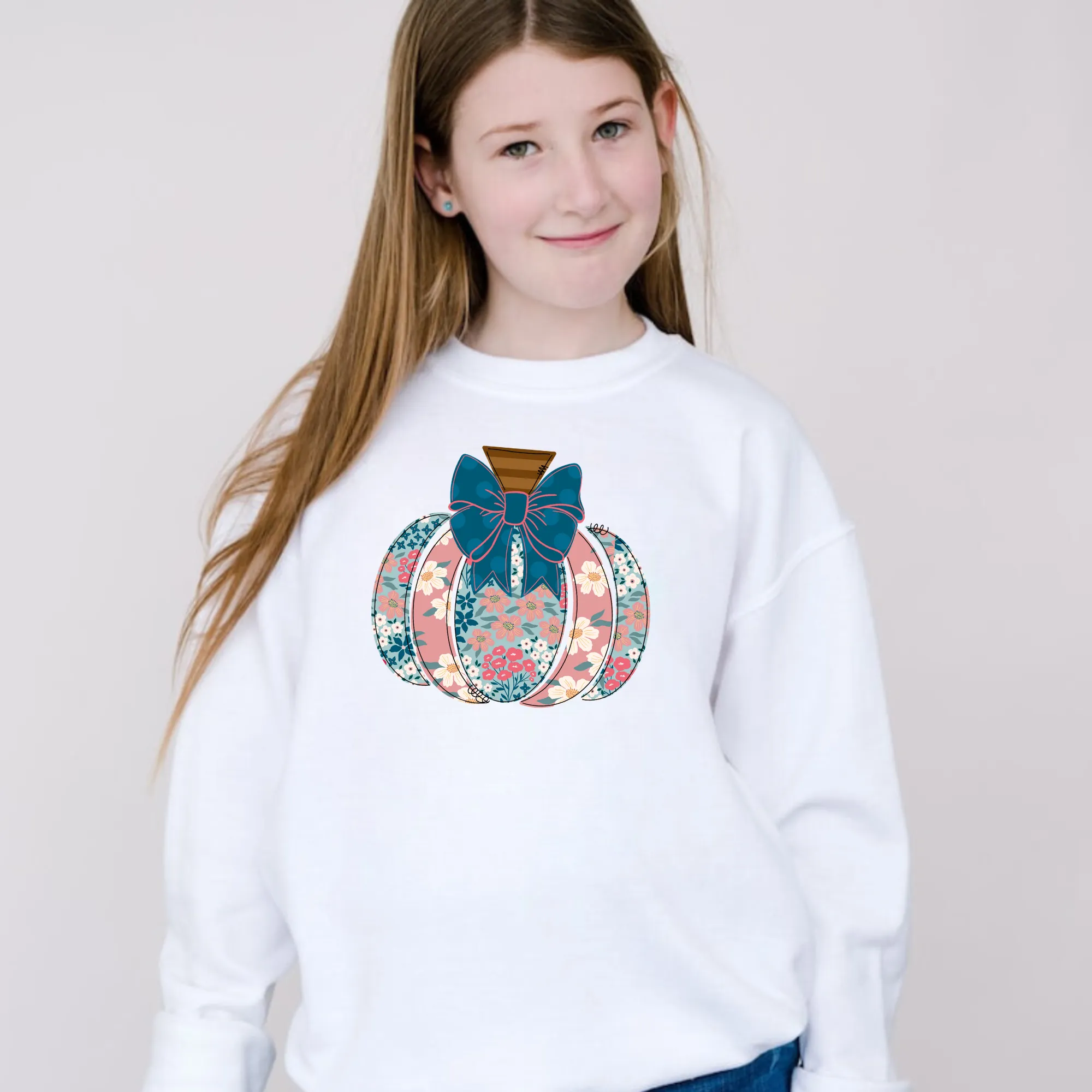 Floral Fall Pumpkin Crewneck for Girls