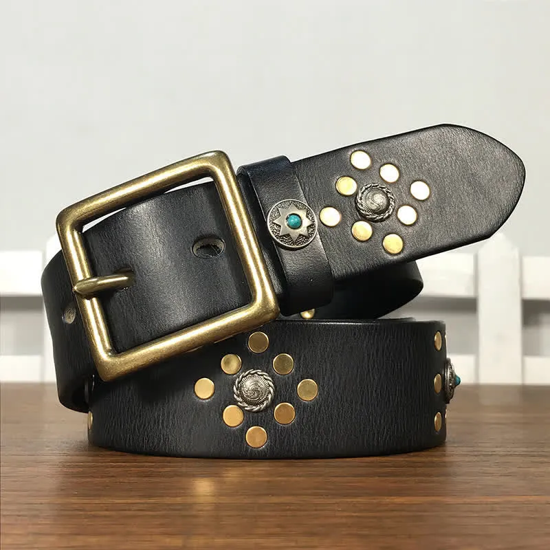 Gold Rivets Studs Vintage Indian Style Leather Belt