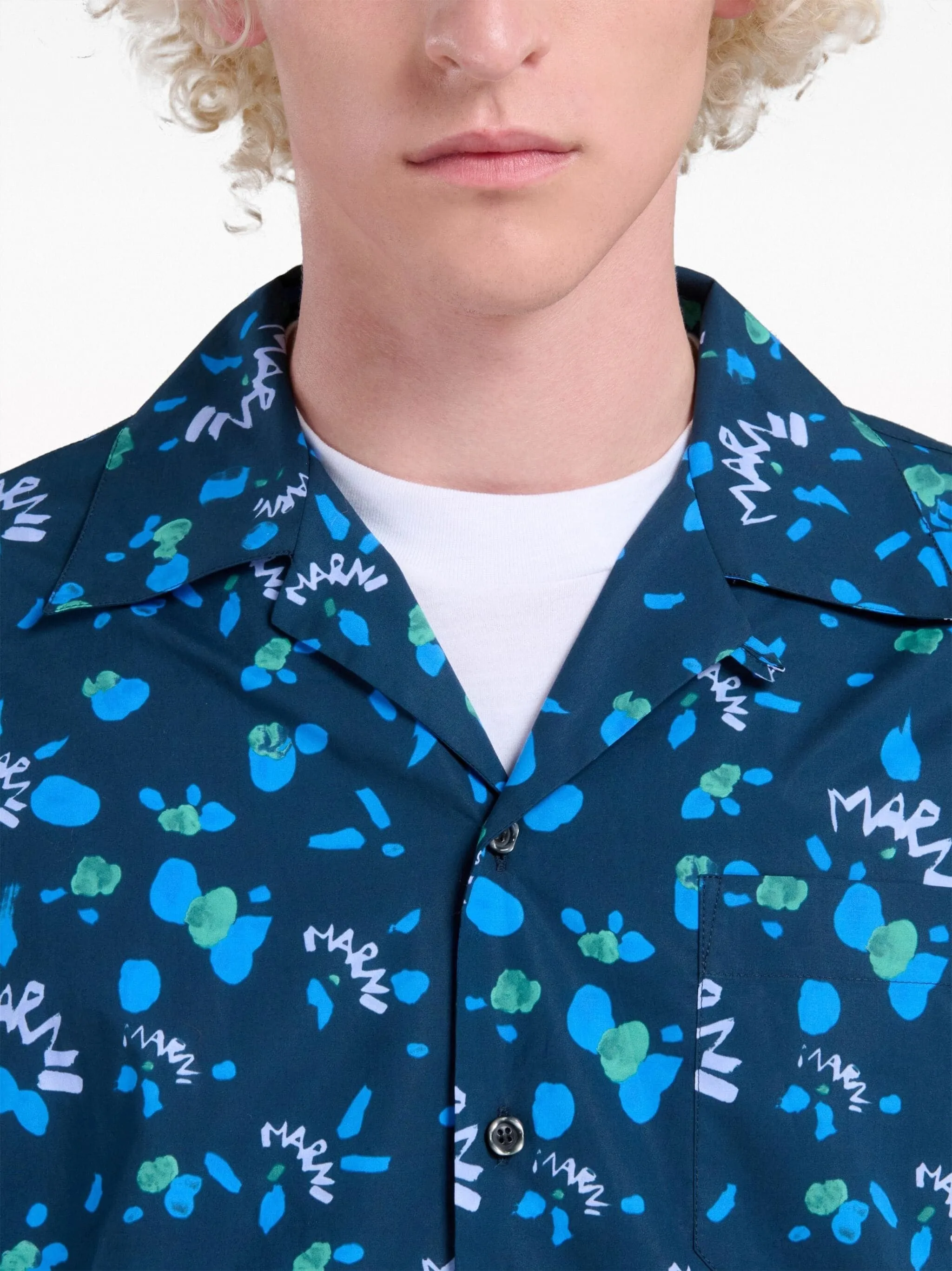 GRAPHIC-PRINT NOTCHED COLLAR COTTON S/S SHIRT