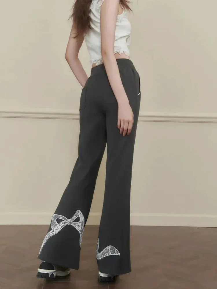 High Waist Flare Pants Women Fashion Casual Lace Wide Leg Boot Cut Pants