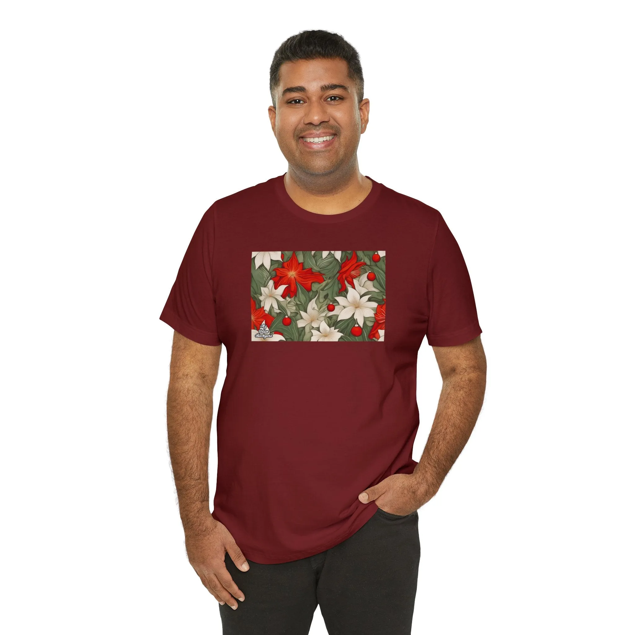 Holiday Flowers, Soft 100% Jersey Cotton T-Shirt, Unisex, Short Sleeve, Retail Fit