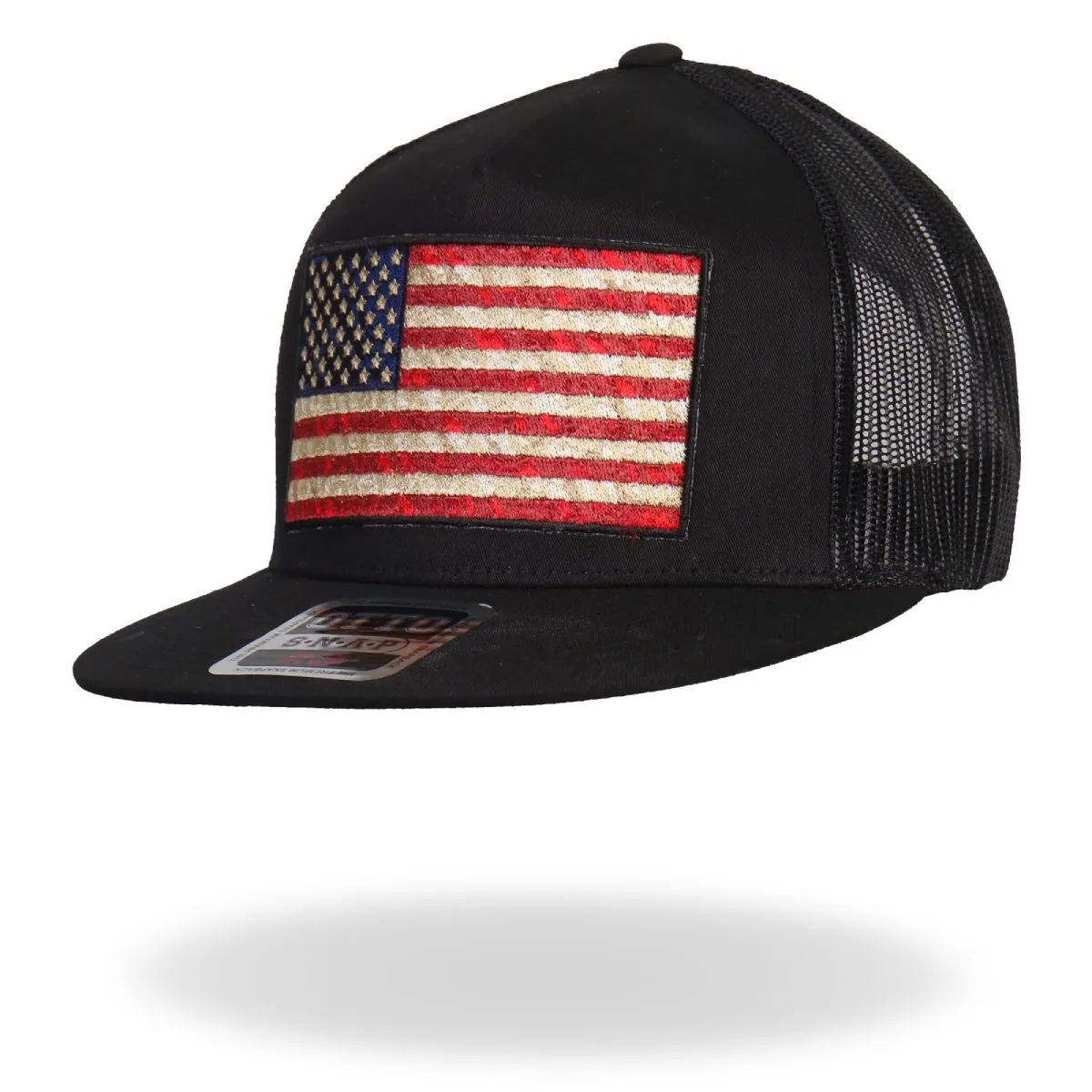 Hot Leathers GSH2005 Vintage American Flag All Black Snap Back Hat