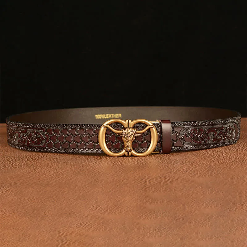 Men's Bull Head Buckle Leather Belt