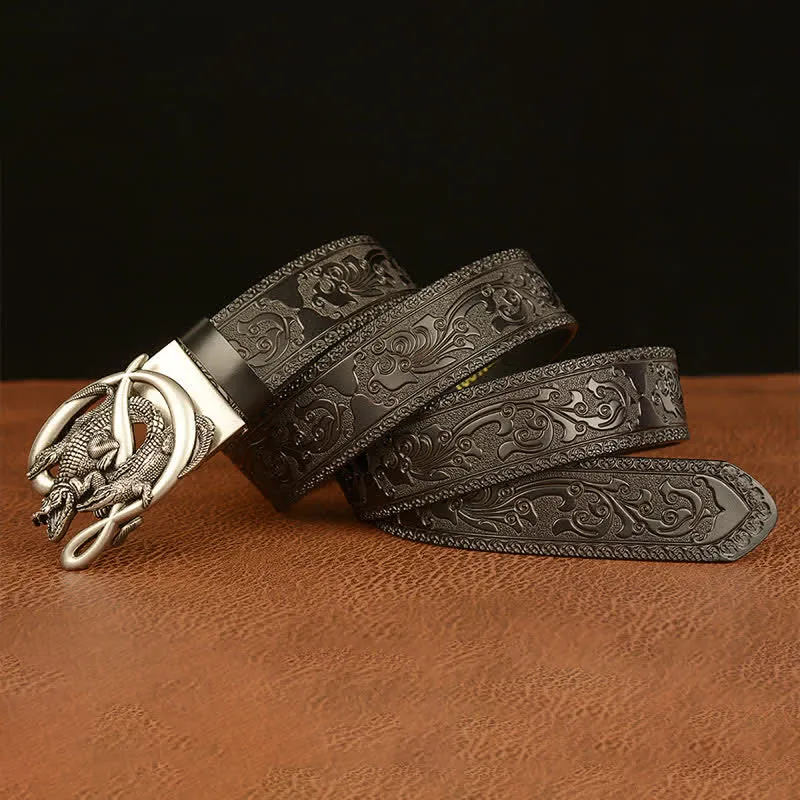 Men's Crocodile Buckle Embossing Leather Belt