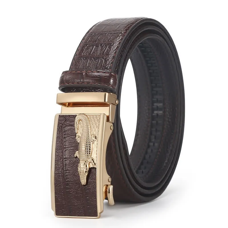 Men's Crocodile Pattern Automatic Buckle Leather Belt