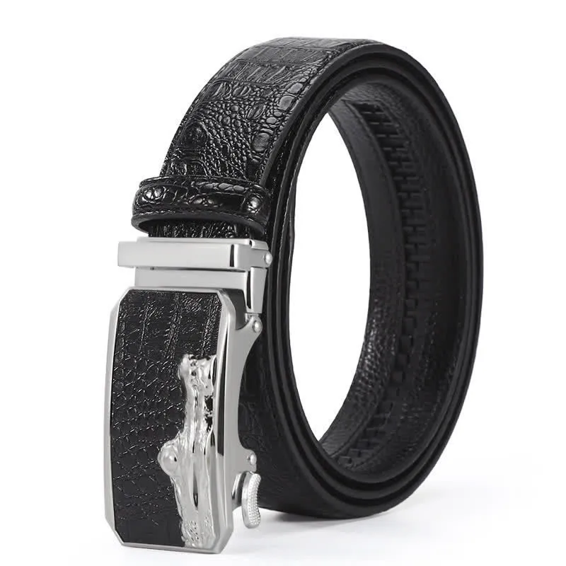 Men's Crocodile Pattern Automatic Buckle Leather Belt