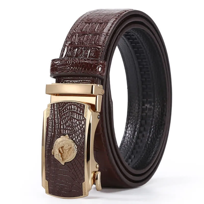 Men's Crocodile Pattern Automatic Buckle Leather Belt