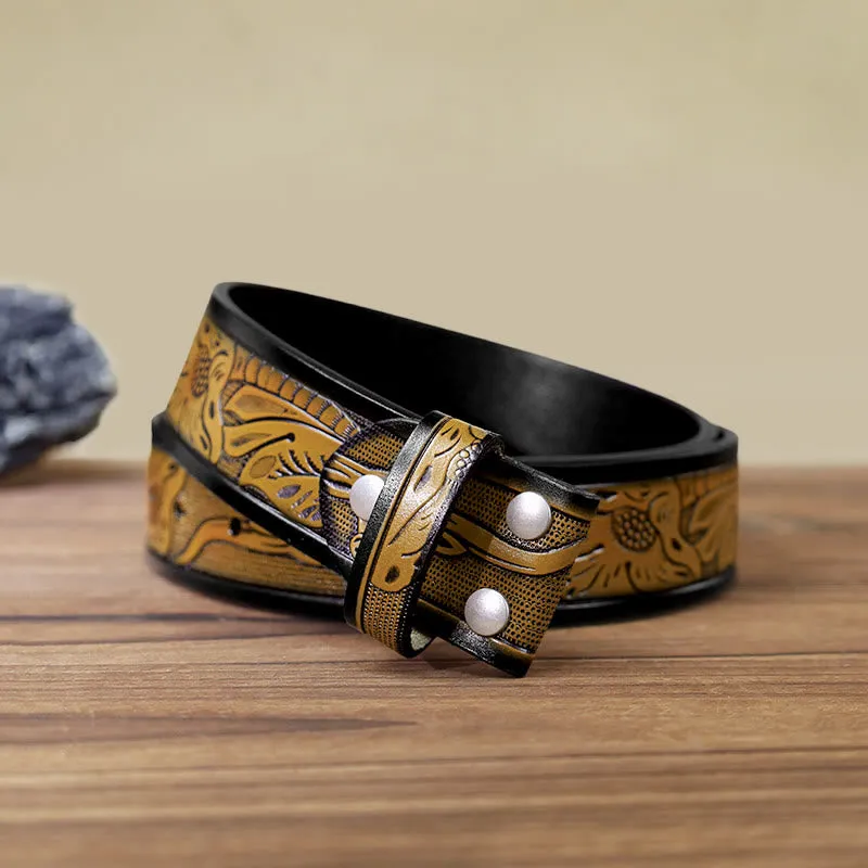 Men's DIY Gear Head Piston Skull Buckle Leather Belt