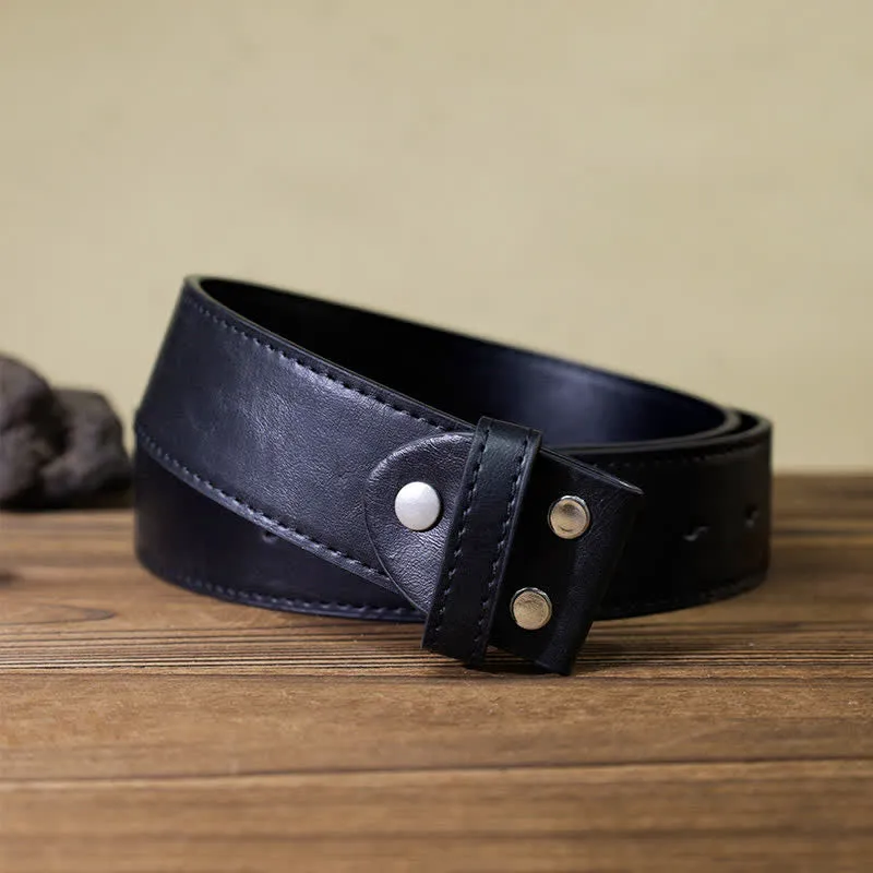 Men's DIY Hollow Bull Head Buckle Leather Belt