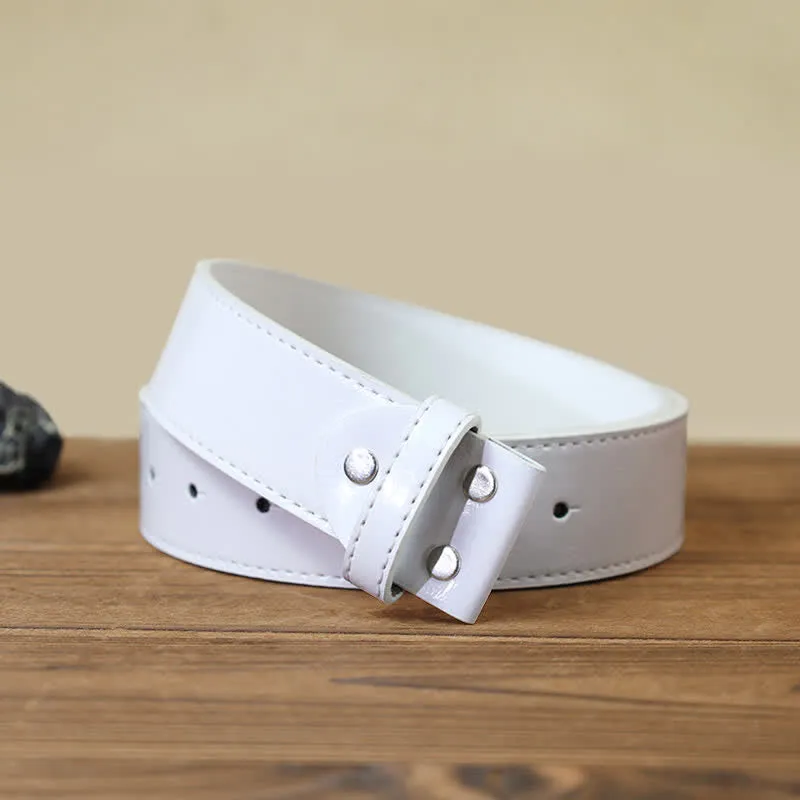 Men's DIY Hollow Bull Head Buckle Leather Belt