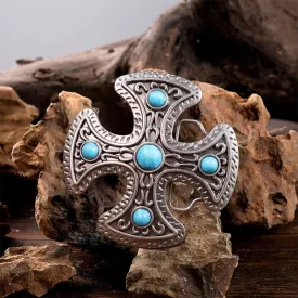 Men's DIY Retro Turquoise Stone Cross Buckle Leather Belt