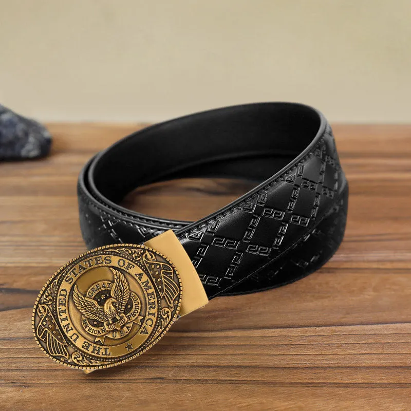 Men's DIY USA Eagle Flag Automatic Buckle Leather Belt