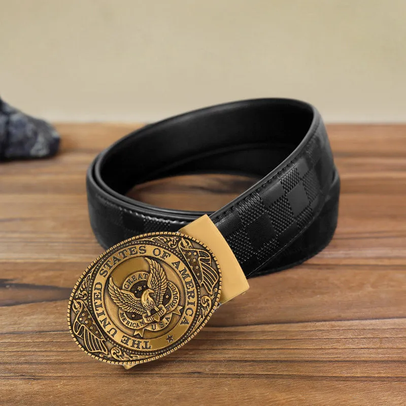 Men's DIY USA Eagle Flag Automatic Buckle Leather Belt