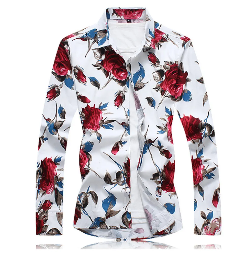 Mens Red Floral Long Sleeve Shirt