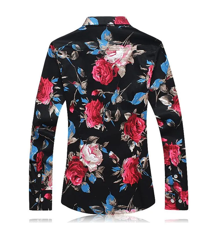 Mens Red Floral Long Sleeve Shirt