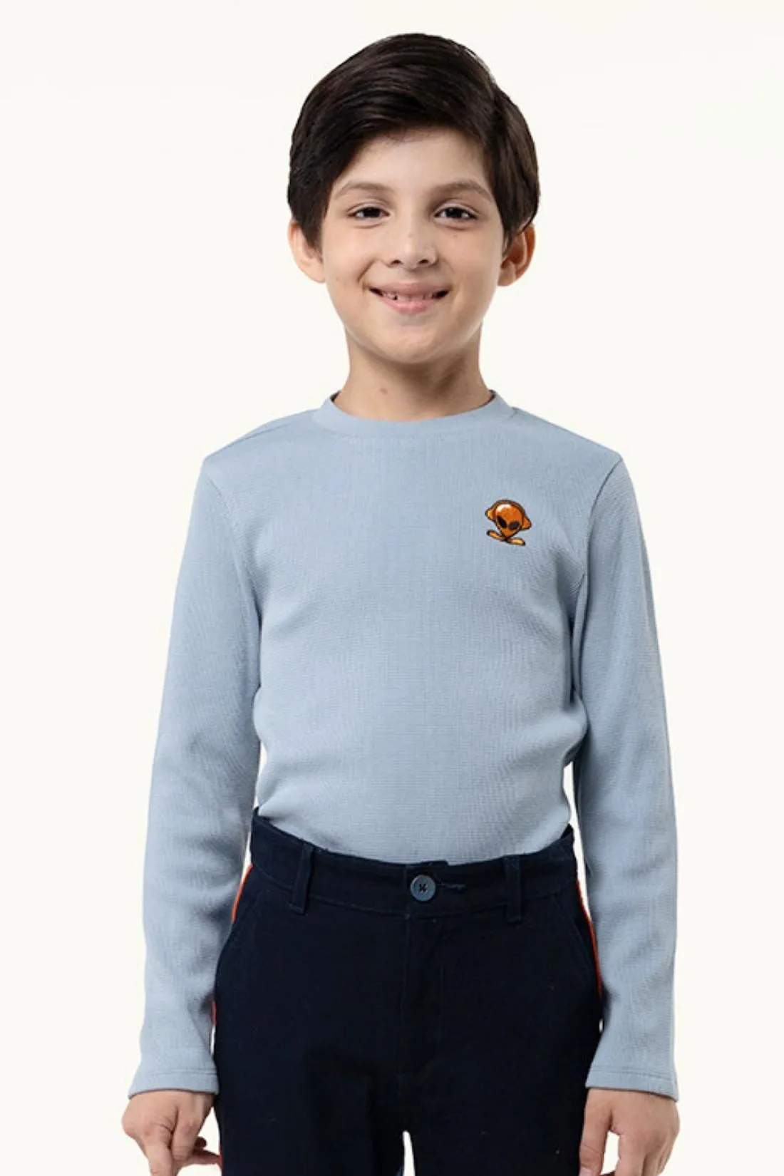 One Friday Kids Boys Sky blue Knitted Full Sleeves T-shirt