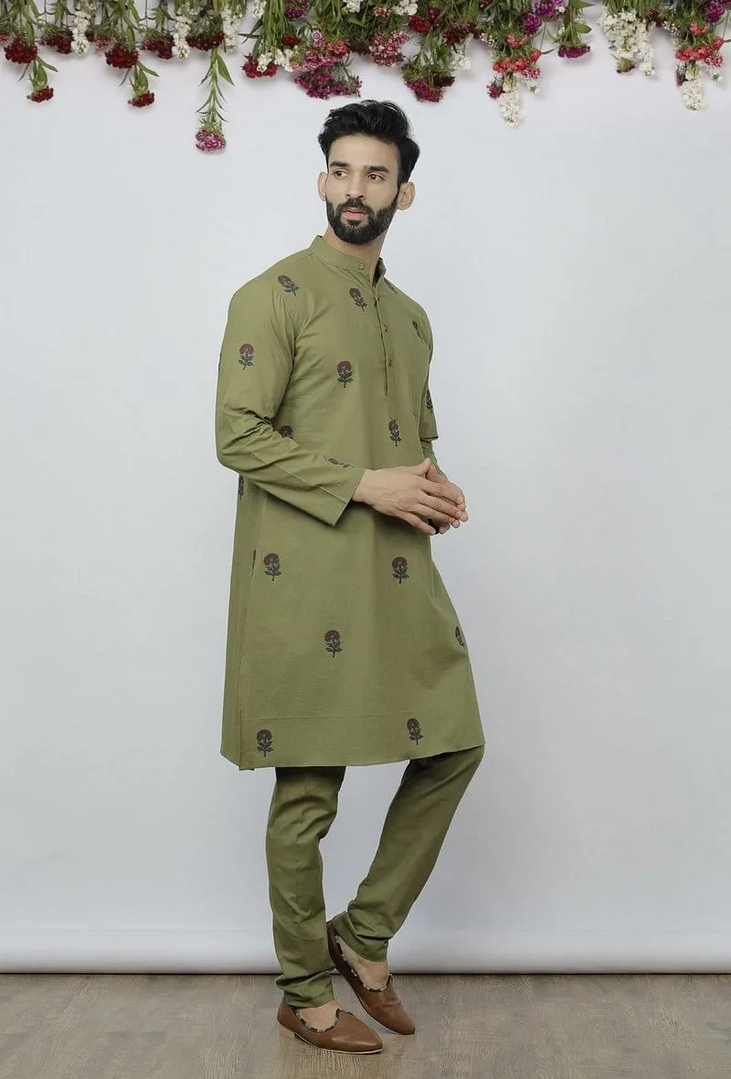 Set of 2 - Olive Green Kurta & Pyjama