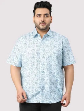 Sky Blue Floral Print Half Sleeve Shirt Men's Plus Size