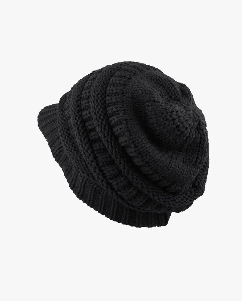 The Hat Depot - Chunky Long Knit Visor Beanie