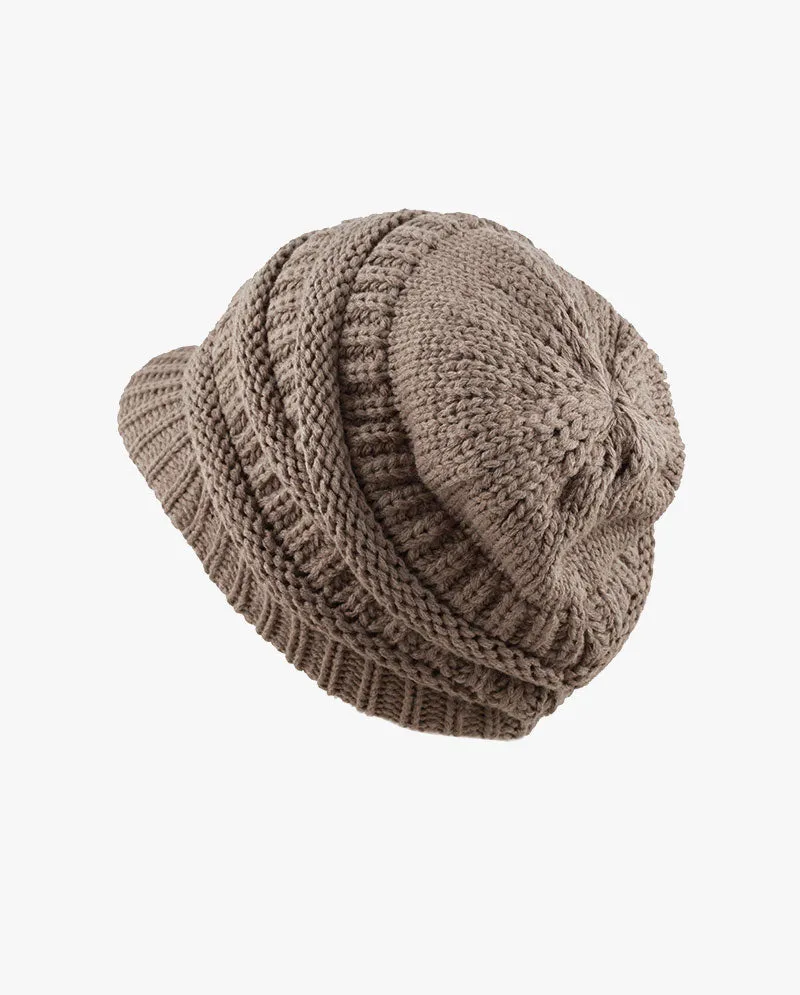 The Hat Depot - Chunky Long Knit Visor Beanie