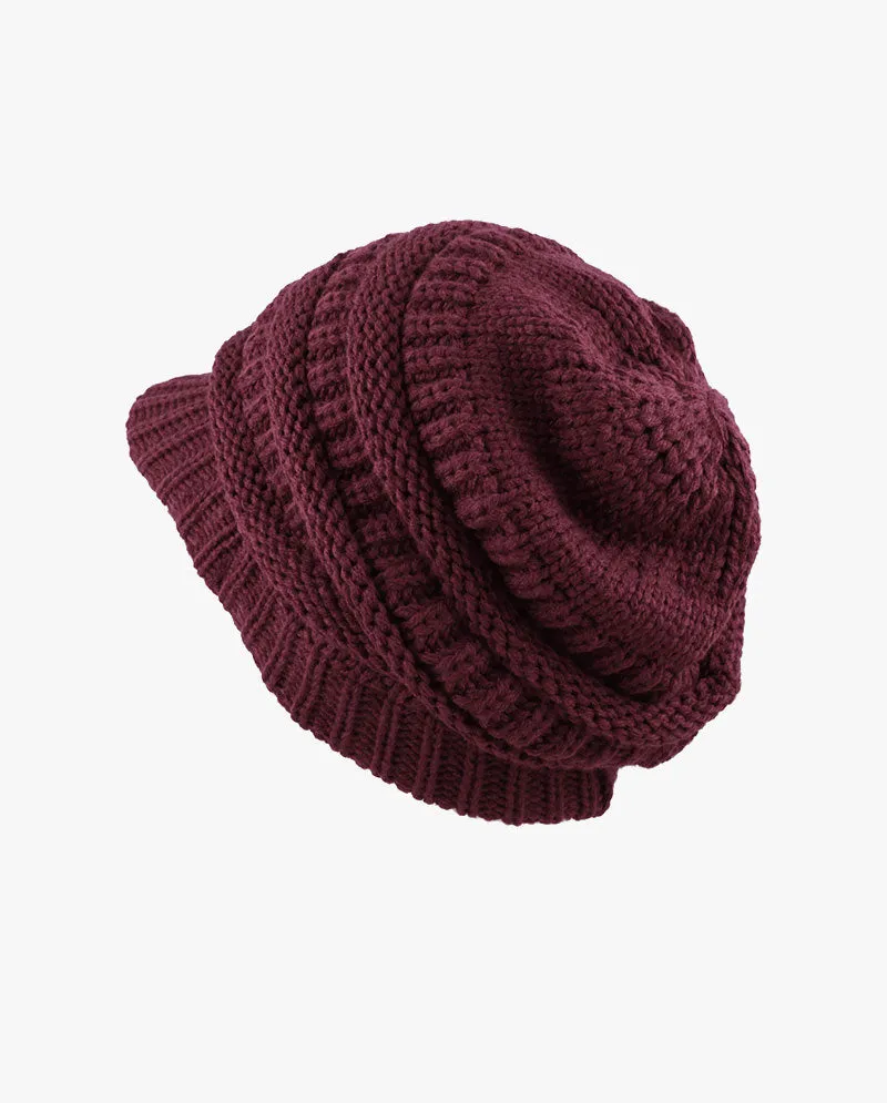 The Hat Depot - Chunky Long Knit Visor Beanie