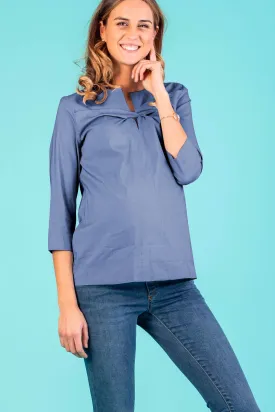 Thea Maternity Poplin Shirt in Indigo