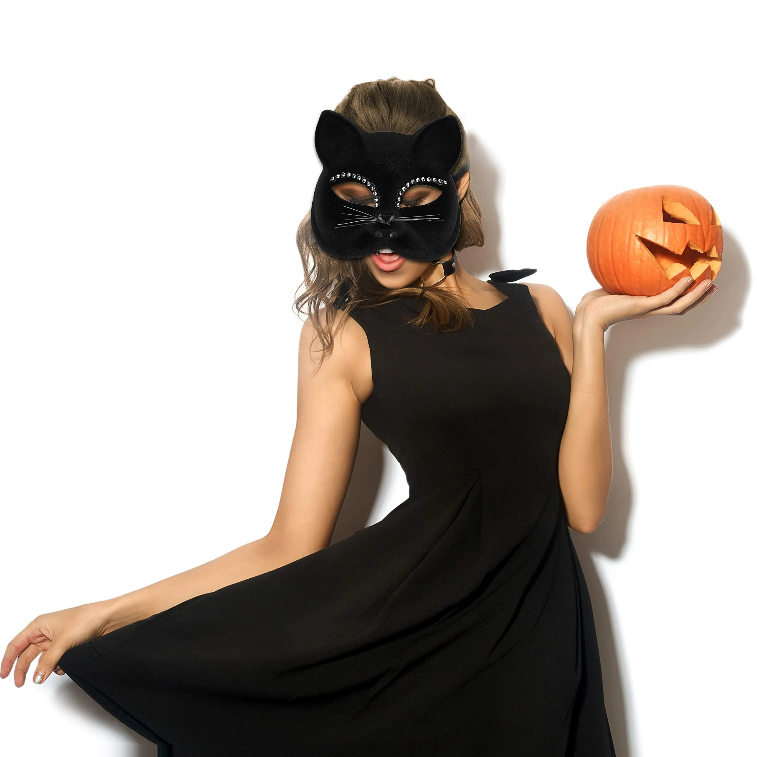 Venetian Black Cat Mask - Masquerade Costume Half Face Eye Mask for Kids and Adults