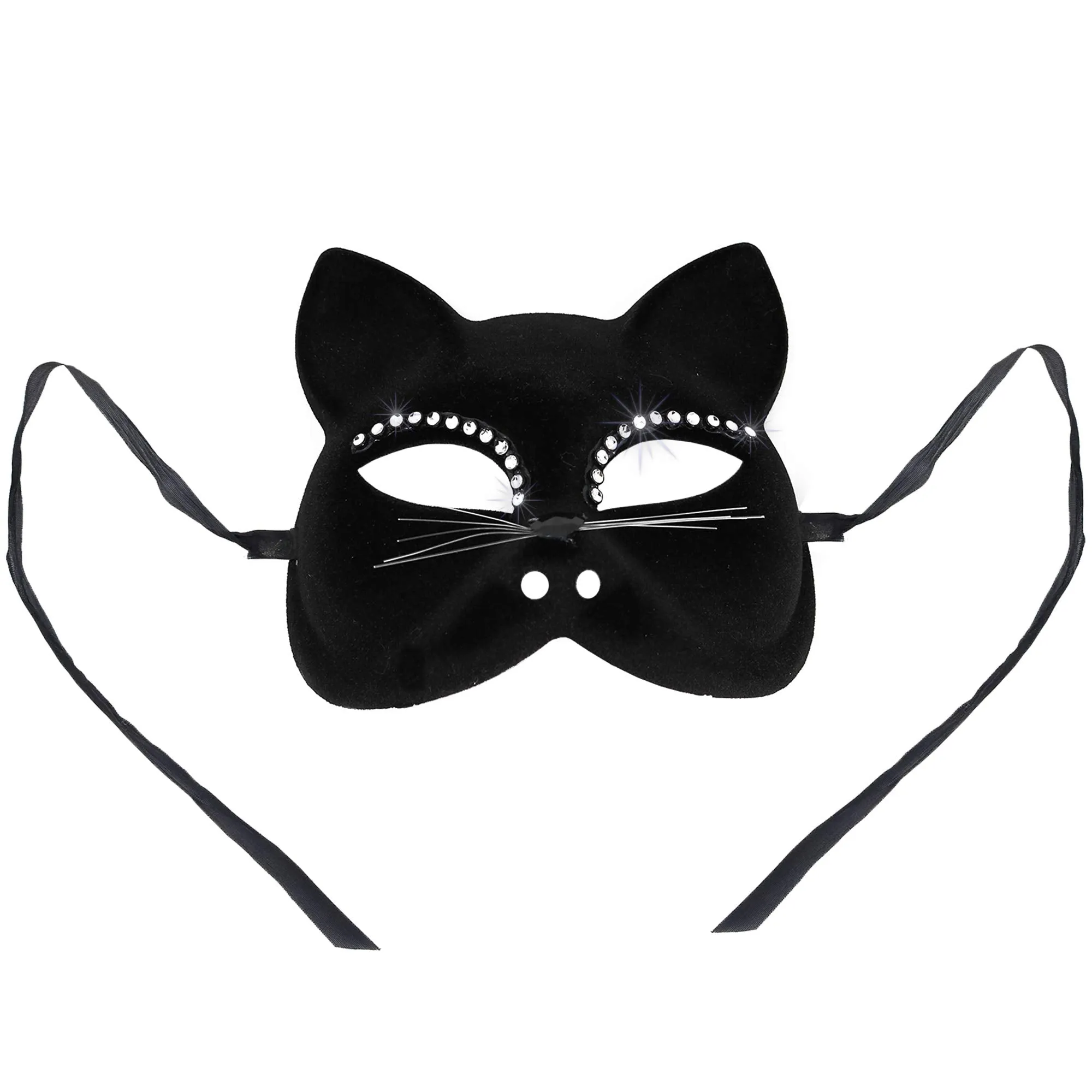 Venetian Black Cat Mask - Masquerade Costume Half Face Eye Mask for Kids and Adults