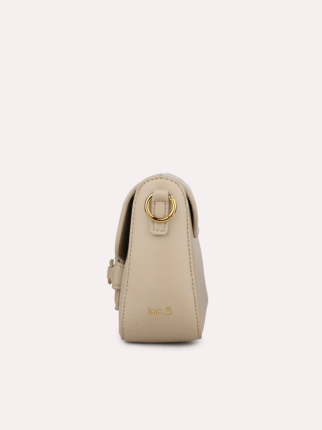 Women Beige Solid PU Braided Sling Bag