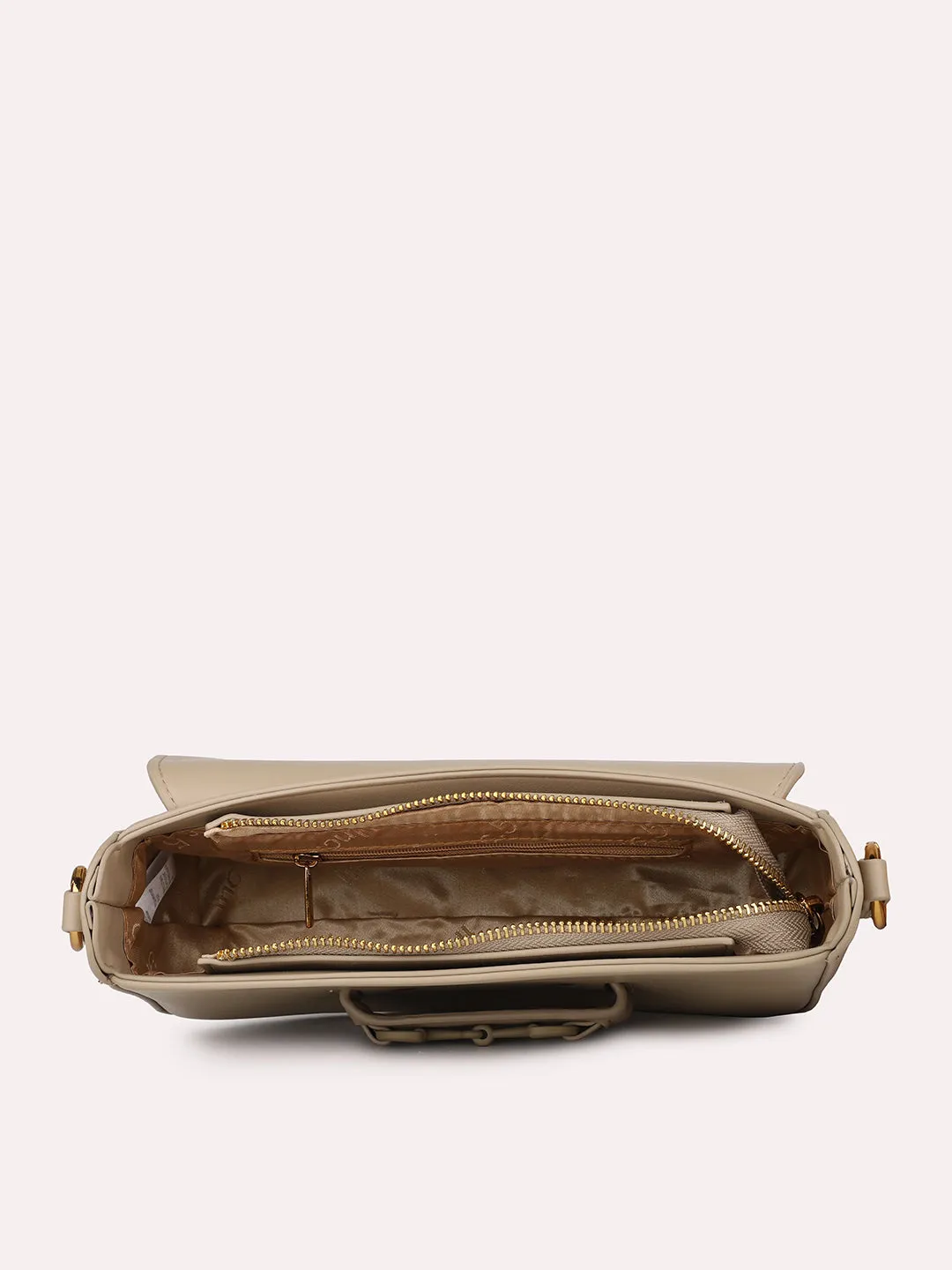 Women Beige Solid PU Braided Sling Bag